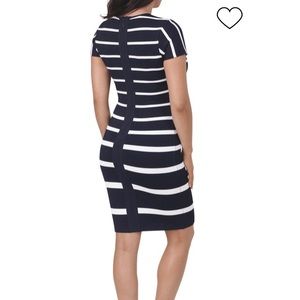 Bodycon Dress, White Navy Blue Striped size S